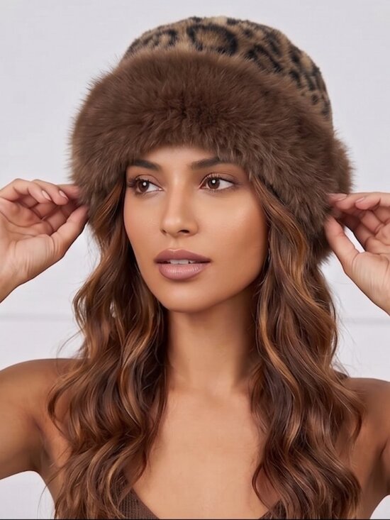 Accessories - Faux Fur Winter Bucket Hat Leopard